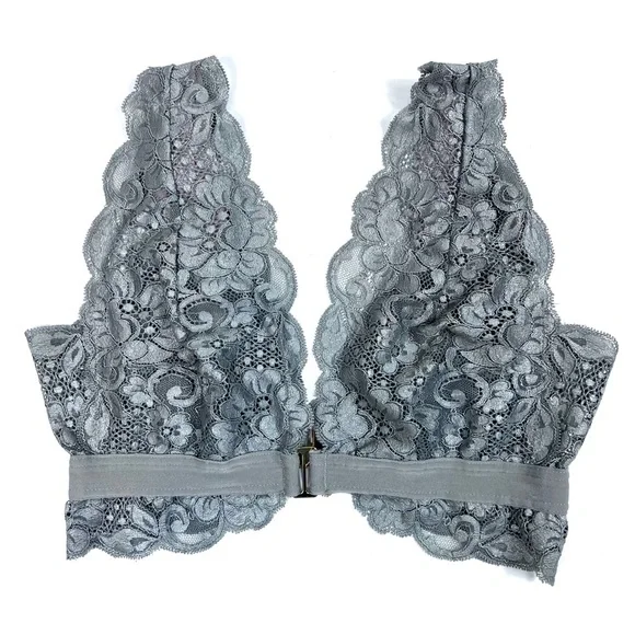 HAH Hot As Hot Got UR Back Gray Silver Lace Bra Size XS - Picture 2 of 13